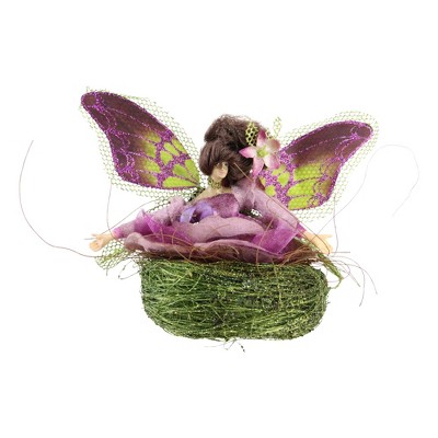 Allstate Floral 5" Green and Purple Butterfly Fairy in Nest Christmas Ornament