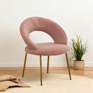 Mshliw Set of 1 Teddy Fabric Dining Chair with Curved Backrest, Foam Cushion and Metal Legs, Upholstered Accent Side Chair for Dining Room - 1 of 4
