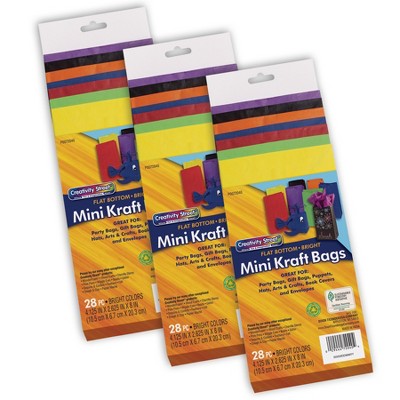 Creativity Street® Mini Kraft Bag, Assorted Bright Colors, 4-1/8" x 2-5/8" x 8", 28 Per Pack, 3 Packs