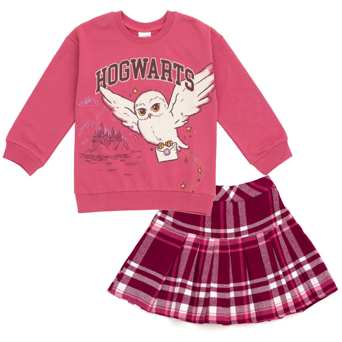 Harry Potter Hedwig Owl Girls Fleece Sweatshirt and Pleated Skirt Little Kid to Big Kid