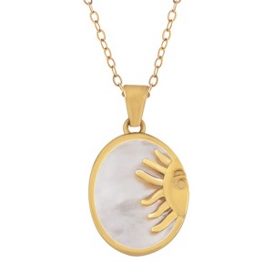 Anna-Kaci Women's Stainless Steel Necklace with 18K Gold Plated Sun and Moon Pendant, Adjustable Chain, Unique Design with Mother of Pearl-Gold - 1 of 4