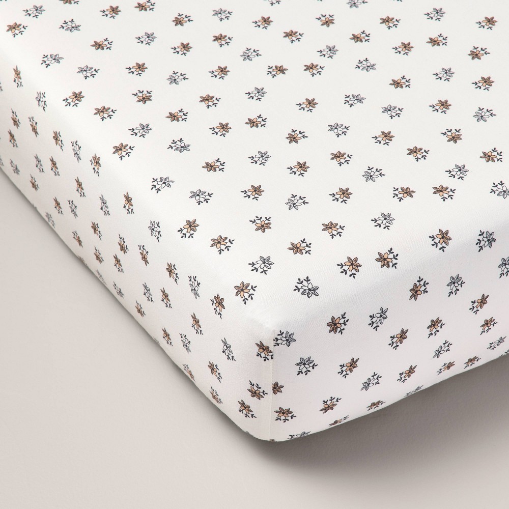 Floral Cotton Percale Fitted Crib Sheet - Hearth & Hand™ with Magnolia: Botanical, Farmhouse Style, OEKO-TEX Certified