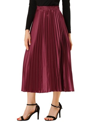 INSPIRE CHIC Women's Party Elastic Waist Metallic Shiny Accordion Pleated Midi Skirt
