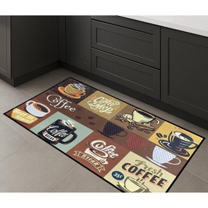 Home Mart Goods Brown Geometric Coffee Modern Non-Slip Washable Low Pile Kitchen Mat - 36" x 19" - 1 of 4