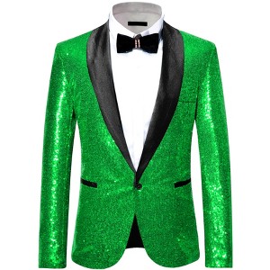 INSPIRE CHIC Men's Shawl Lapel One Button Tuxedo Wedding Shiny Sequin Blazer - 1 of 4