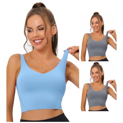 Allegra K Women's Workout Fitness Longline Wireless Padded Sports Bras 3 Packs