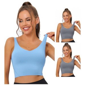 Allegra K Women's Workout Fitness Longline Wireless Padded Sports Bras 3 Packs - 1 of 4