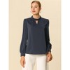 INSPIRE CHIC Women's Office Keyhole Elegant Stand Collar Long Sleeve Back Neck Button Blouse - 3 of 4