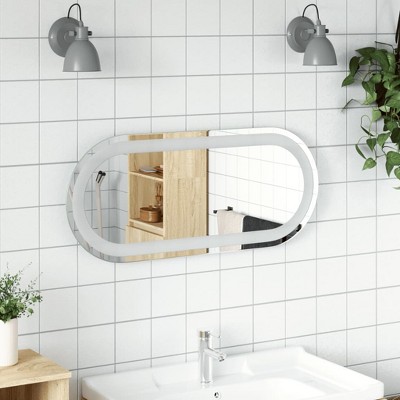 vidaXL LED Oval Bathroom Mirror - 27.6"x11.8", Wall-mounted, Glass, IP65 Waterproof, with USB Interface and Easy Installation Hooks