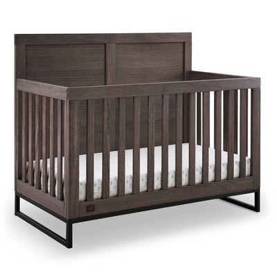 Rustic Gray and Matte Black 6-in-1 Convertible Baby Crib