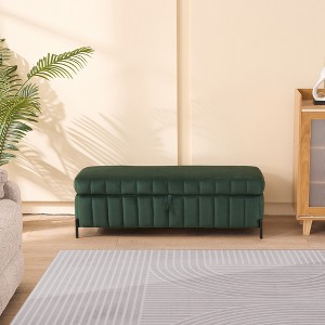 VYNXARIA 49.21" Wide Green Velvet Storage Soft Bench - Stylish & Functional Home Accent - 1 of 4