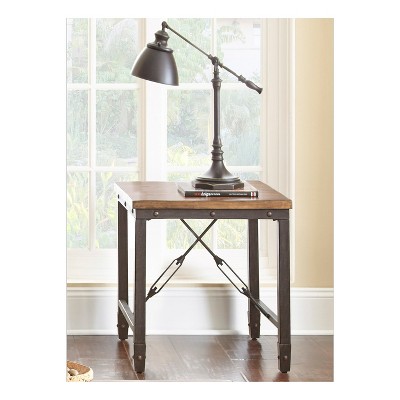 Antiqued Honey Brown Industrial Square End Table
