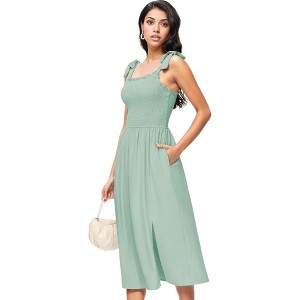 Anna-Kaci Women's Boho Sleeveless Tie Straps Square Neck Smocked Split Tunic Dress - 1 of 4
