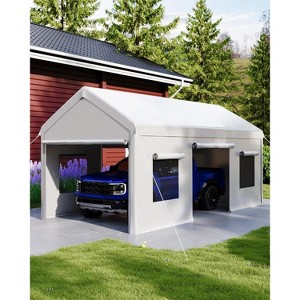 10x20ft Heavy Duty Carport w/ Galvanized Steel Frame, PE Canopy & Roll-Up Windows, All-Weather Shelter - 1 of 4