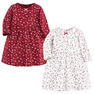 Hudson Baby Infant and Toddler Girl Long-Sleeve Cotton Dresses 2pk, Winterland, 9-12 Months - 1 of 1