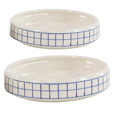 Set of 2 Novelty Pots White with Blue Grid Lines - Olivia & May