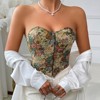 Women's Summer Casual Bustier Corset Tops Vintage Floral Strapless Sleeveless Corset Bustier Top Tops Embroidery Party Tops Shapewear Top - 4 of 4