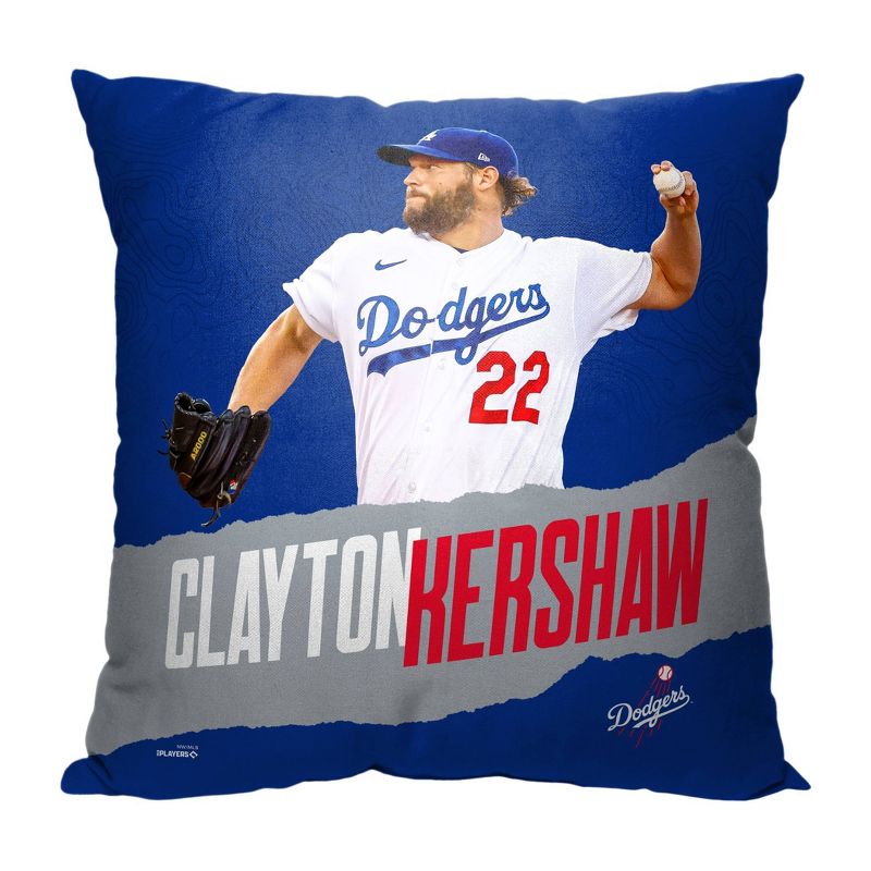 18&#34;x18&#34; MLB Los Angeles Dodgers 23 Clayton Kershaw Player Printed Throw Decorative Pillow, 1 of 6