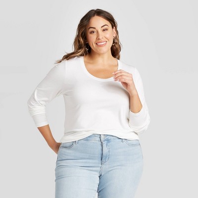 plus size long sleeve white t shirt