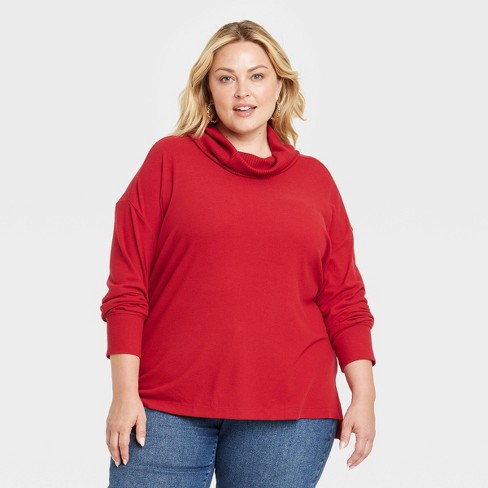 Women's Cozy Cowl Neck Top - Ava & Viv™ Red XXL