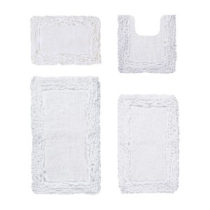 Shaggy Border Collection 4-Piece Bath Rug Set 100% Cotton Tufted Weave Ruffle Border Pattern Bathroom Rug for Machine Washable Bathmat - 1 of 4