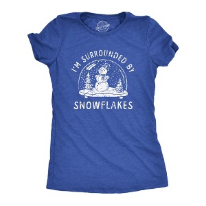Womens Im Surrounded By Snowflakes T Shirt Funny Winter Snowman Snow Globe Tee For Ladies - Crazy Dog Women's T Shirt - 1 of 4