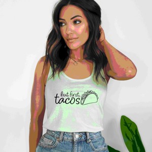 Simply Sage Market But First, Tacos Outline Racerback Tank - 1 of 4