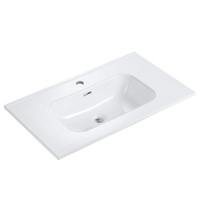 Vynxaria 30" Gloss White One-Piece Ceramic Bathroom Sink Integrated Basin