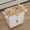 Kitchen island rolling trolley cart with Adjustable Shelves & towel rack & seasoning rack rubber wood table top-White - 4 of 4