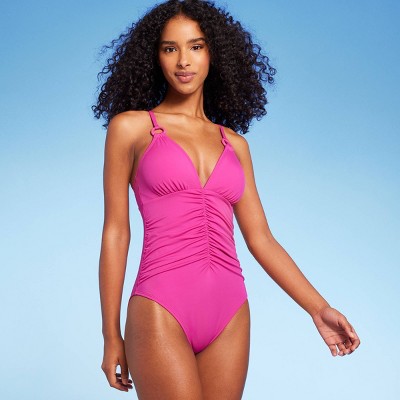 Women's Plunge Hardware Trim Cheeky One Piece Swimsuit - Shade & Shore™  Yellow S