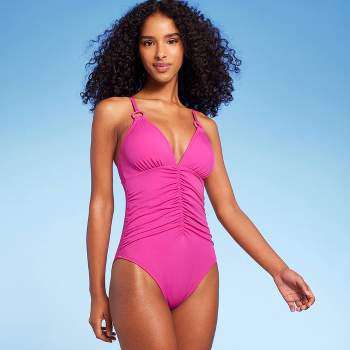 Women's Ribbed One Shoulder Cut Out One Piece Swimsuit - Shade & Shore Hot  Pink