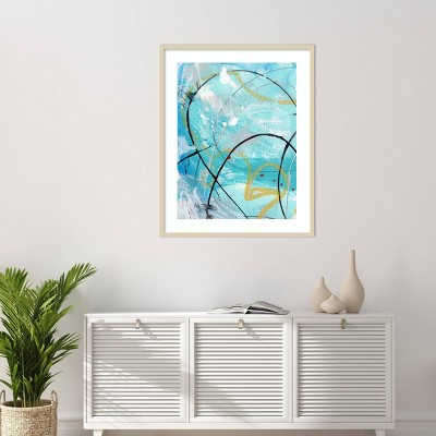Whirlwind I 33"x41" Blue and Gold Abstract Framed Print