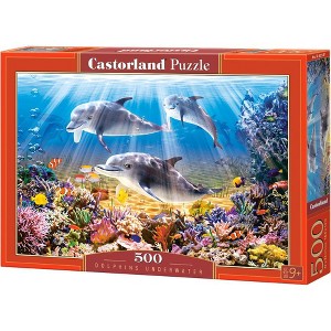 500 Piece Jigsaw Puzzle, Dolphins Underwater, Ocean life, Sea puzzles, Adult Puzzle, Castorland B-52547 - 1 of 4