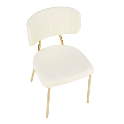 Set of 2 Cream Velvet Upholstered Side Chairs with Gold Metal Legs