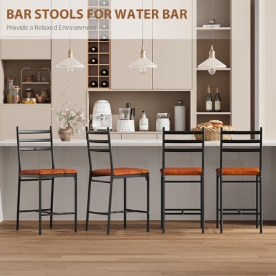 Bar Stools Set of 2/4, Faux Leather Bar Chair with Back, Thick Cushion, Upholstered Counter Height Bar Stools with Footrest for Kitchen Island