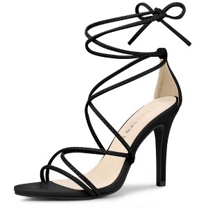 Allegra K Women's Open Toe Lace Up Tie Back Strappy Stiletto Heels Sandals - 1 of 4