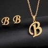 Initial Letter Pendant Necklace Earrings Set for Women Gold Plated Stainless Steel by Ginger Lyne - 2 of 4
