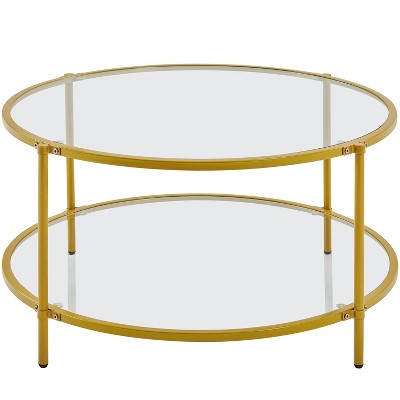 Yaheetech Modern Round Glass-Top Coffee Table for Living Room