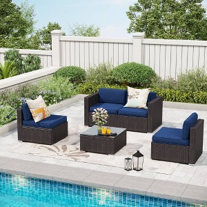 5pc Patio Rattan Sofa Sectional Set - Navy - Captiva Designs - 1 of 4