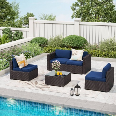 5pc Patio Rattan Sofa Sectional Set Navy Captiva Designs Target