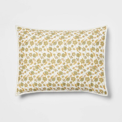 Standard Pick Stitch Floral Quilt Sham Green/Yellow - Threshold™