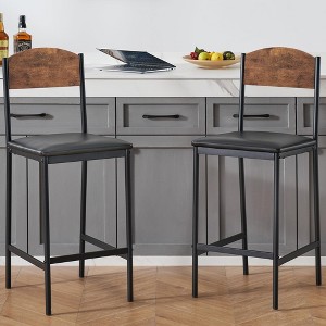 Bar Stools, Set of 2/4 PU Upholstered Barstools, 25.2 Inch Modern Counter Height Barstools w/ Back & Footrest, Dining Chairs for Bar, Dining Room - 1 of 4