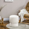 HOMCOM Modern Round Ottoman, Teddy Fleece Fabric Upholstered Foot Stool with Padded Seat for Living Room, Entryway, White - 3 of 4
