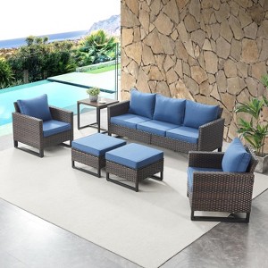 SUGOLD 6 Piece Patio Furniture Outdoor Sectional Sofa Set All-Weather Wicker Outdoor Chairs with End Table Ottomans - 1 of 1