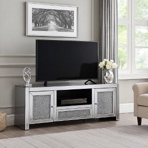Royal Hampton 59 Inch Wood TV Entertainment Media Console, Faux Diamond Inlay, Silver - 1 of 4