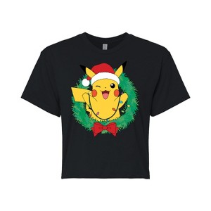 Women's - Pokémon - Pikachu Lights Wreath Cropped Graphic T-Shirt - 1 of 4