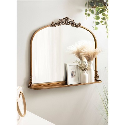 Gold Baroque Arch Vanity Mirror with Shelf, 33 x 26