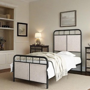 Twin Size Upholstered Platform Bed Fabric Headboard and Footboard - 1 of 4