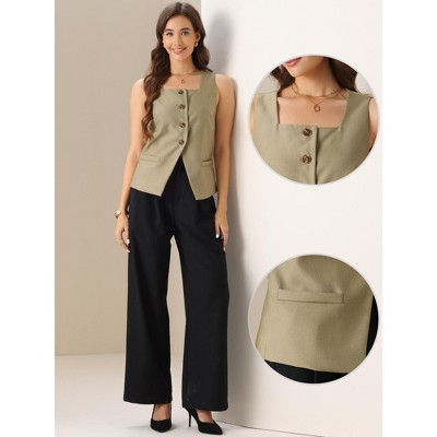 INSPIRE CHIC Women's Office Vest Square Neck Dressy Suit Waistcoat Khaki Large — фото 2