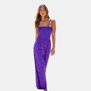 Women's Floral Square Neck Smocked Bodice Straight Leg Jumpsuit - Cupshe - 1 of 4